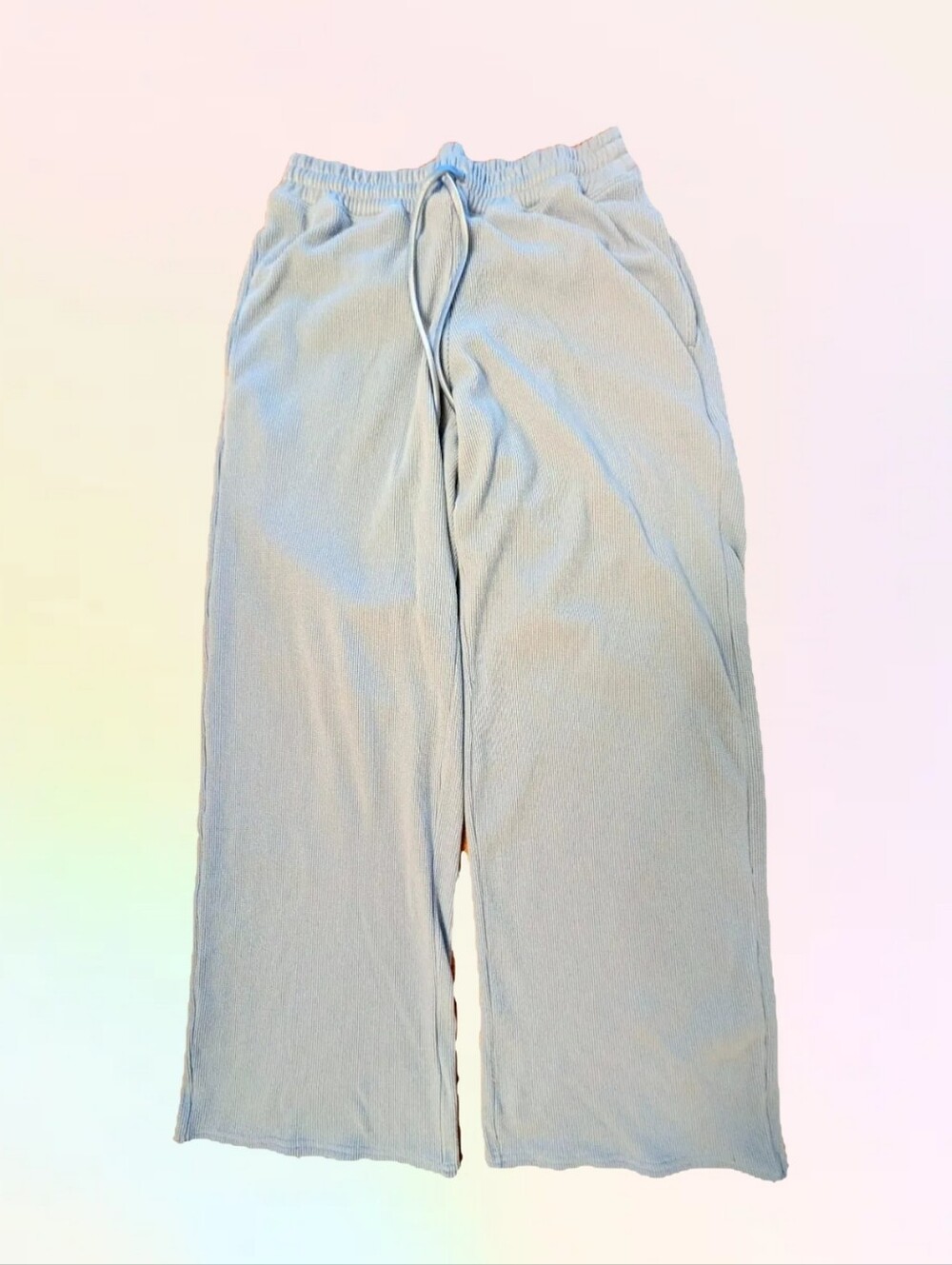 Light Blue Wide Leg Waffle Knit Drawstring Pants, Gilly Hicks Size Medium
